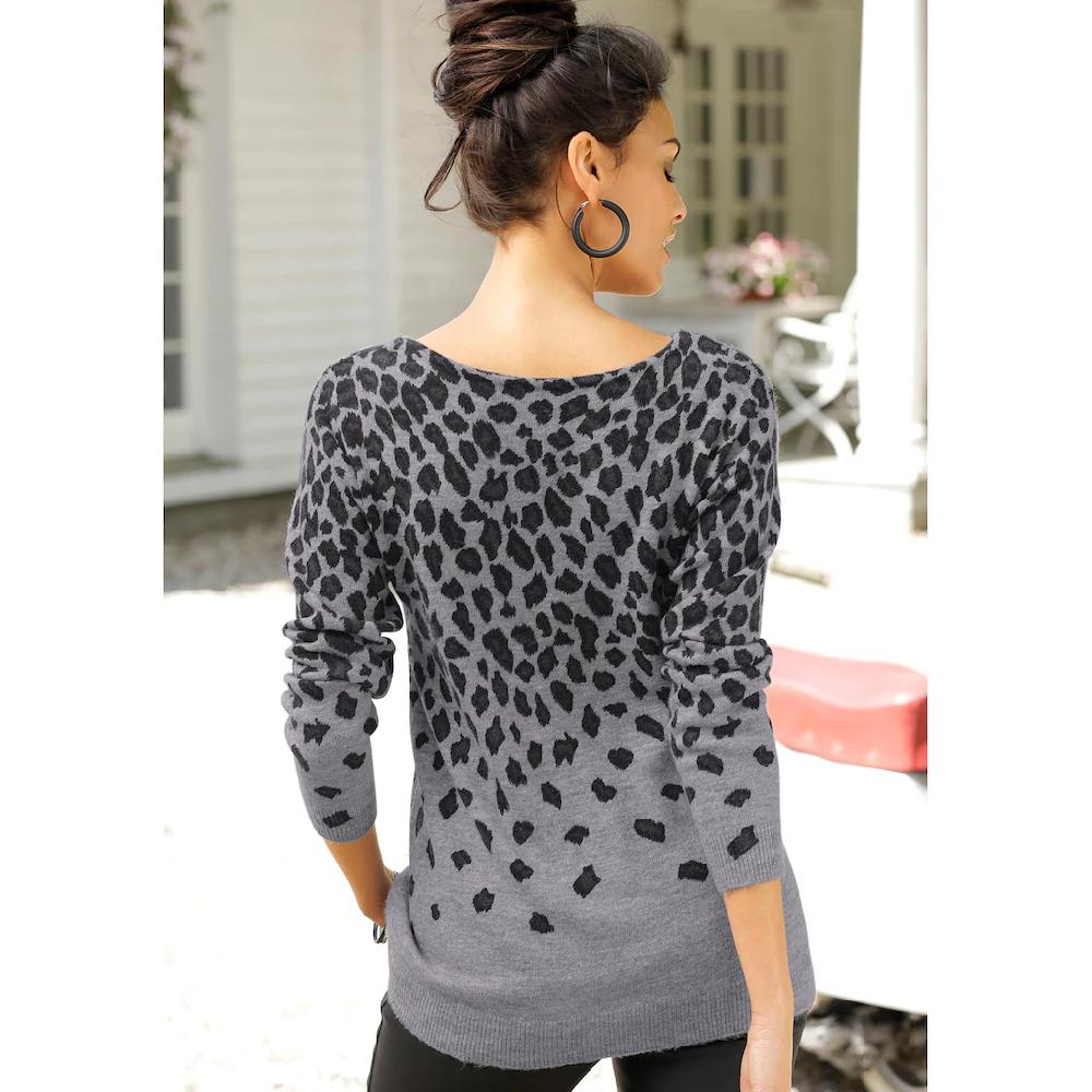 LASCANA Strickpullover mit Leomuster weicher Damenpullover mit Alloverprint Riesige Rabatte