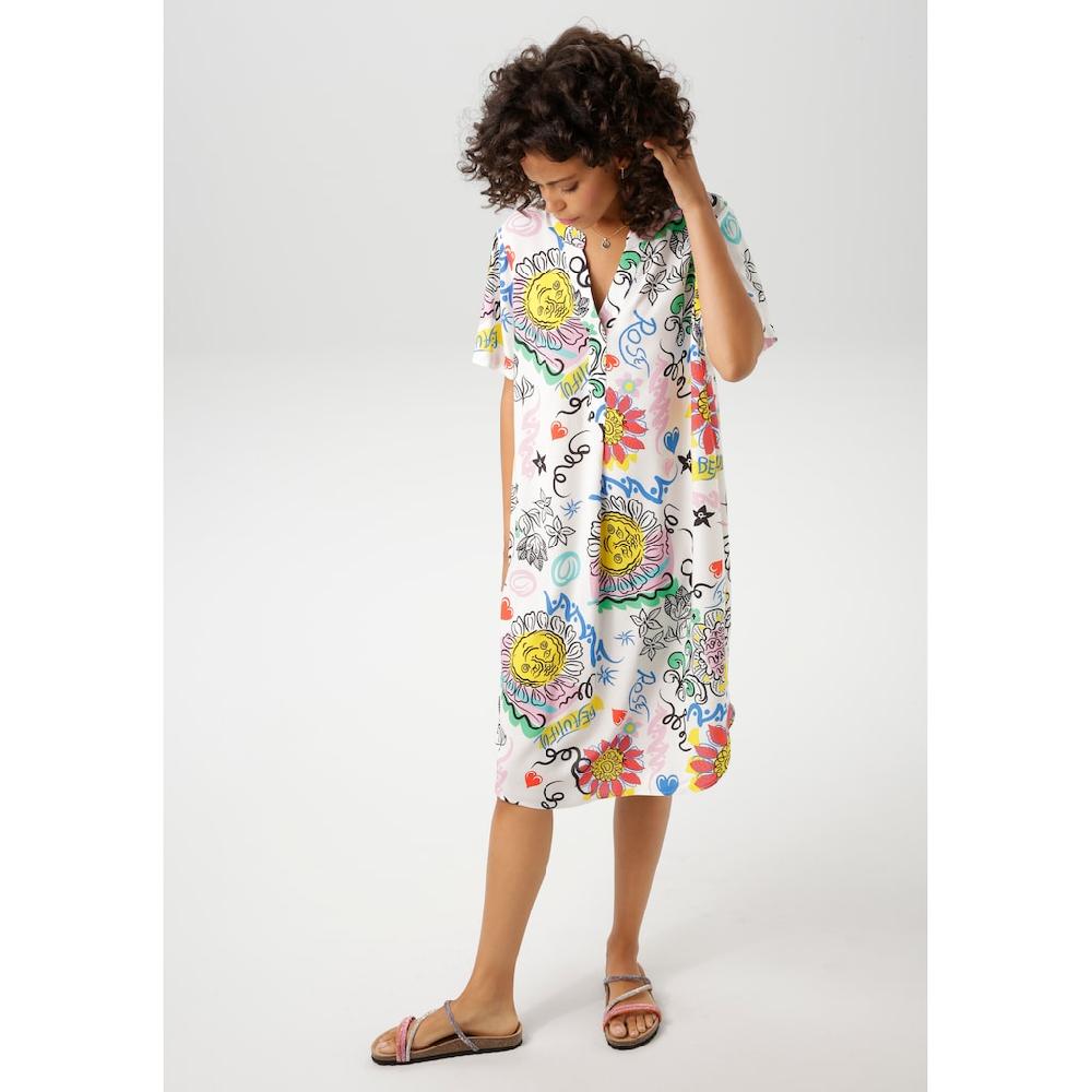 Aniston CASUAL Sommerkleid mit farbenfrohem kunstvollen Druck - NEUE KOLLEKTION 50% Rabatt mit kostenlosem Versand