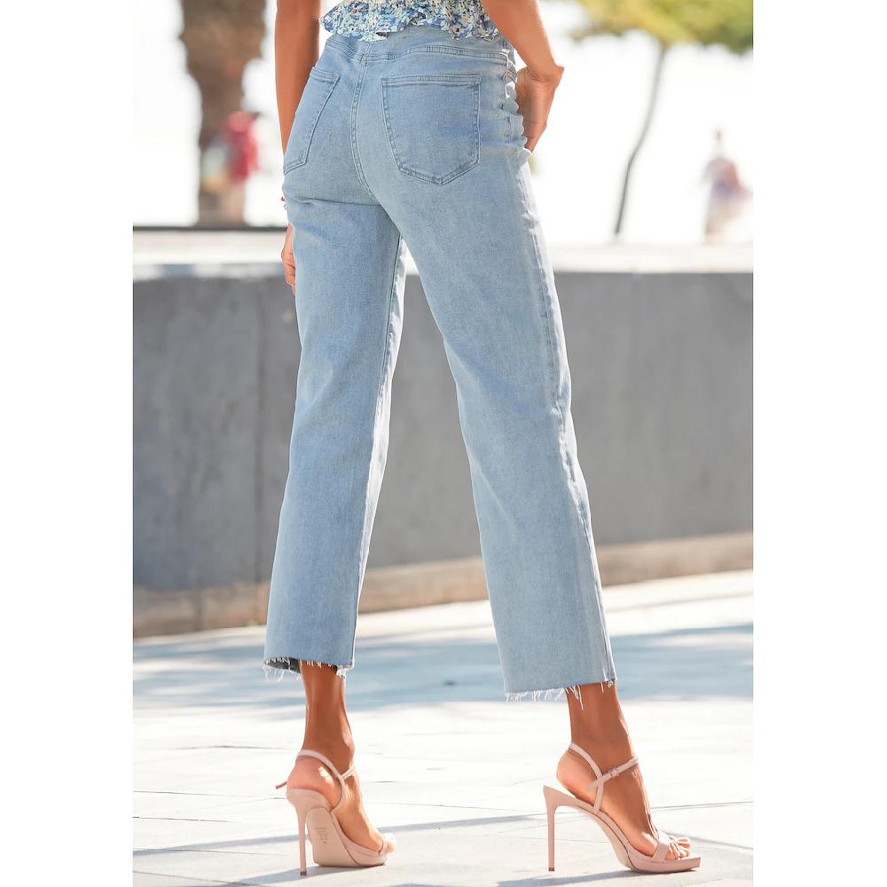 Buffalo Weite Jeans mit leicht ausgefranstem Beinabschluss Culotte Jeans in 7/8-Länge Preisnachlass