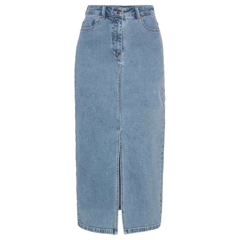 Buffalo Jeansrock in modischer Midilänge elastischer Denimrock mit Schlitz Sommerrock Vatertagsangebot
