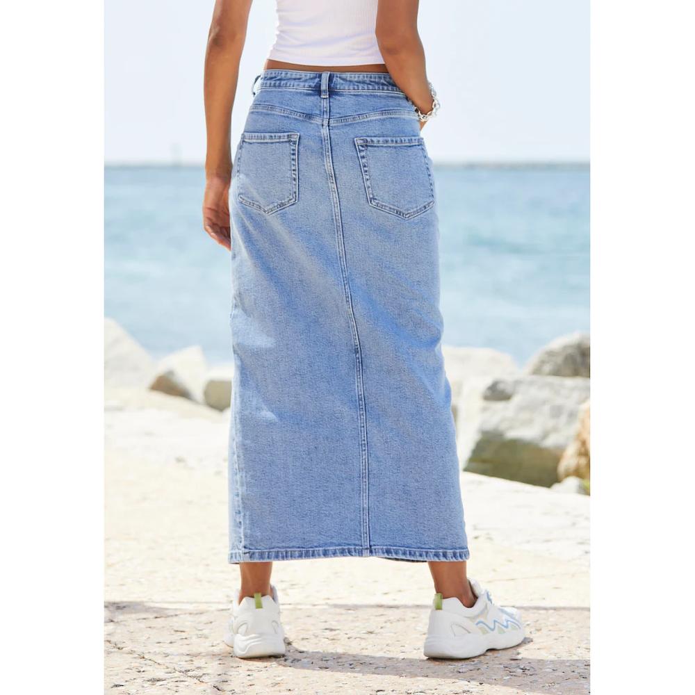 Buffalo Jeansrock in modischer Midilänge elastischer Denimrock mit Schlitz Sommerrock Vatertagsangebot
