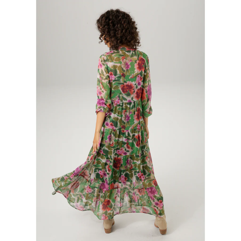 Aniston CASUAL Maxikleid (mit Jersey-Unterkleid) mit farbharmonischem Blumendruck im Batik-Look Riesige Rabatte