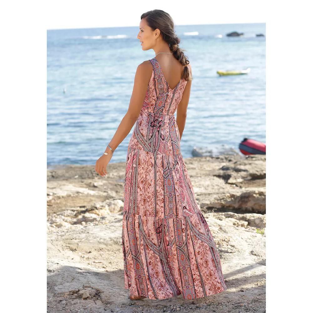 Buffalo Maxikleid mit modischen Volants und Allover-Druck Sommerkleid Strandkleid Fabrikladen
