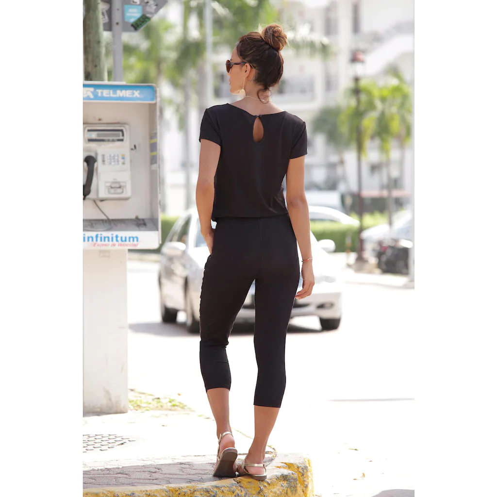 LASCANA 7/8-Overall mit V-Ausschnitt kurzärmliger Jumpsuit Basic Speichern exportieren