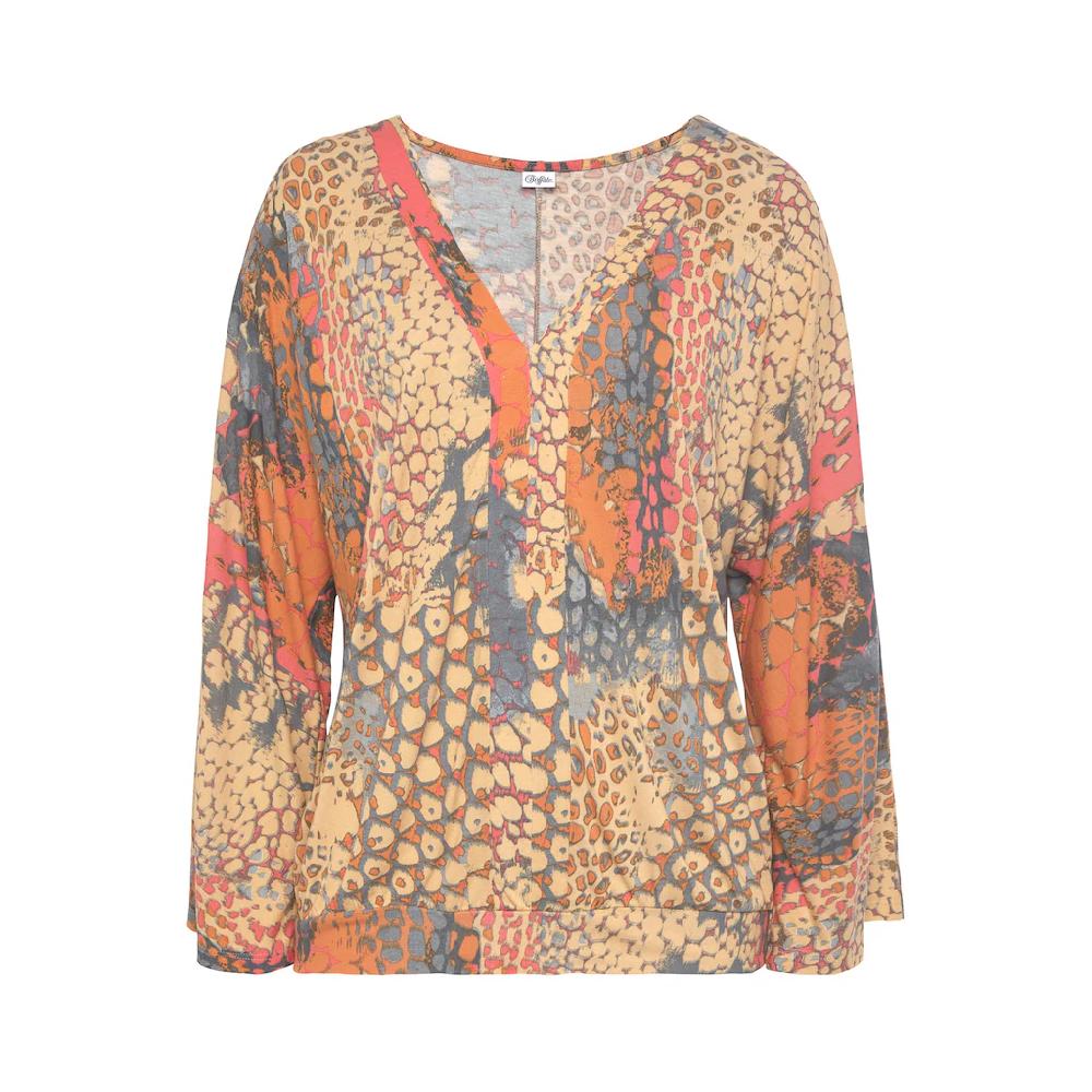 Buffalo Fledermausshirt mit Animaldruck lockere Bluse mit V-Ausschnitt Blusenshirt Hotsell