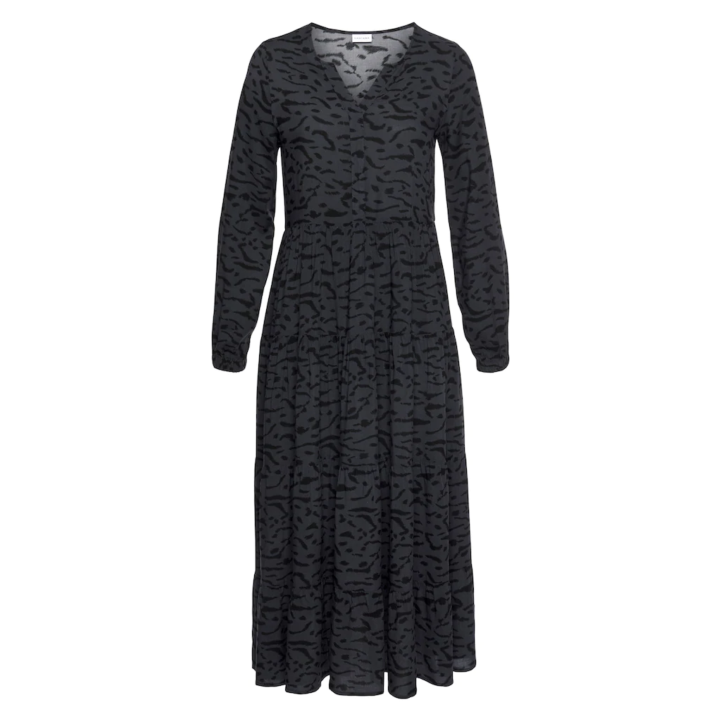 LASCANA Maxikleid mit Alloverprint und Volants langärmlig Druckkleid casual-chic Günstiger Verkauf