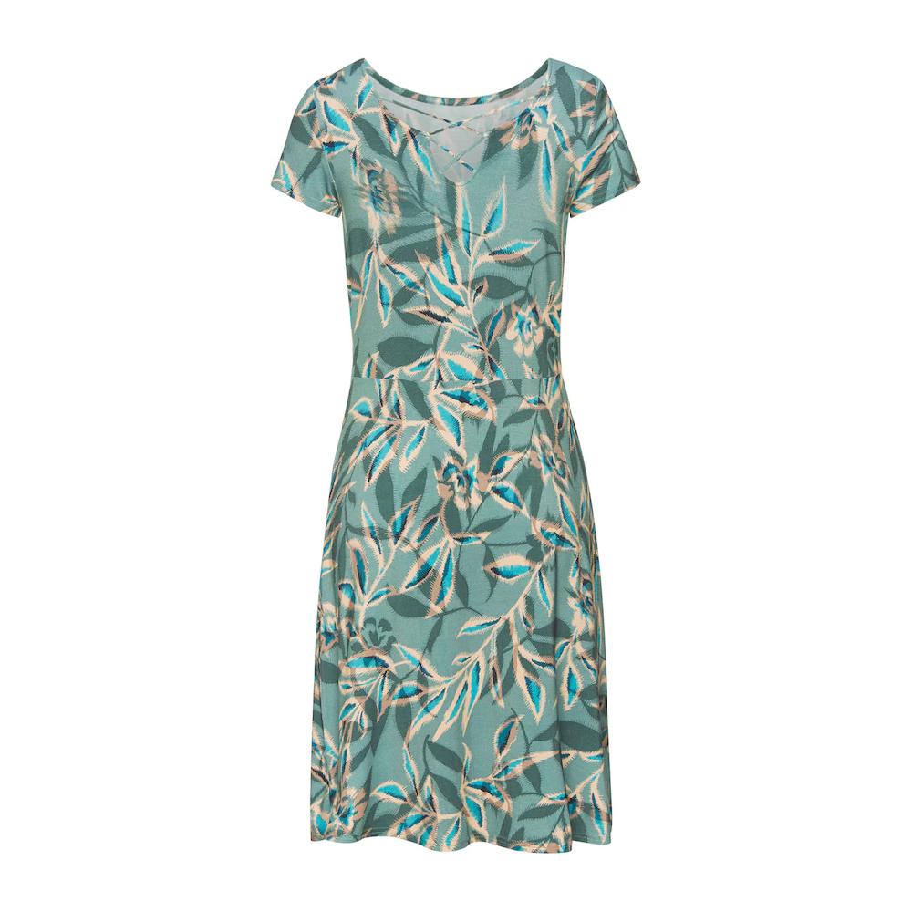 Vivance Sommerkleid mit Alloverdruck und Zierbändern am Ausschnitt kurzes Strandkleid Versandkostenfrei