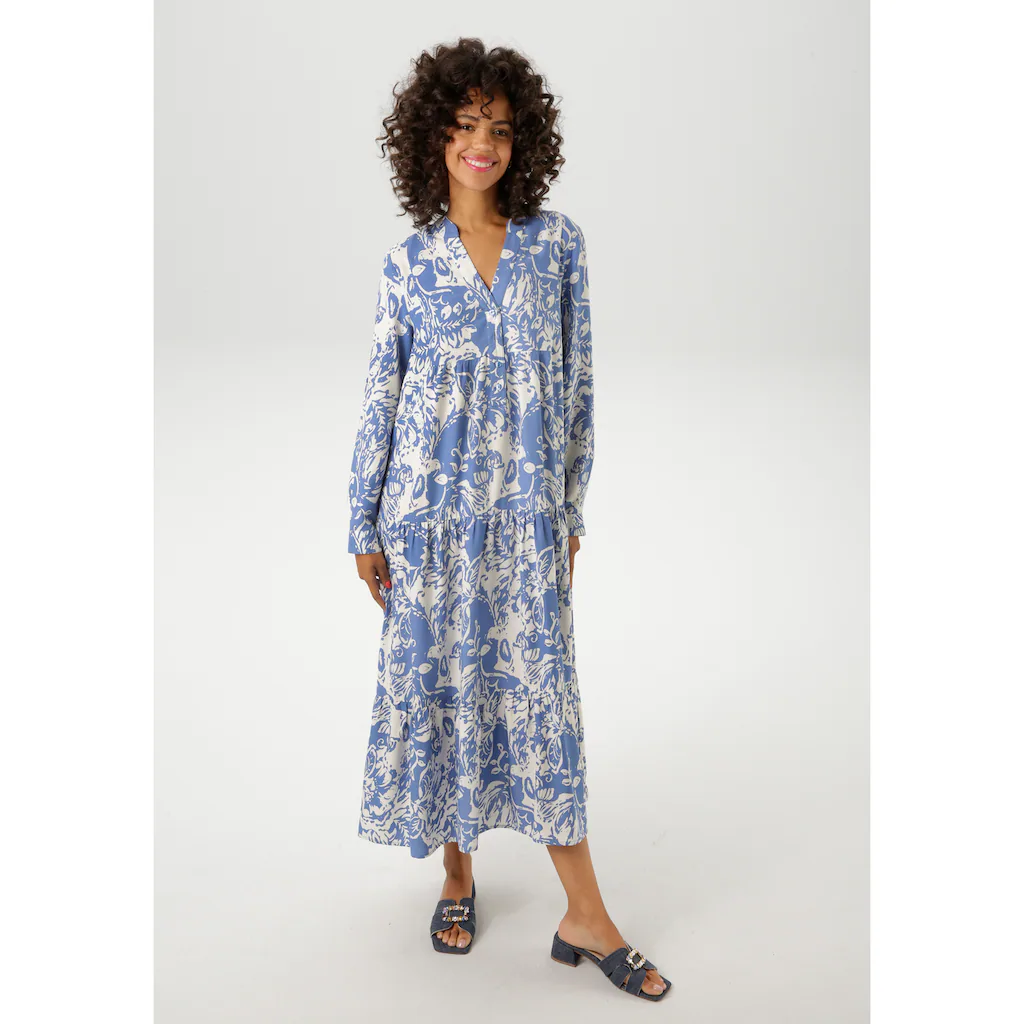 Aniston CASUAL Maxikleid mit großflächigem. grafischen Blumendruck - NEUE KOLLEKTION Online Shopping