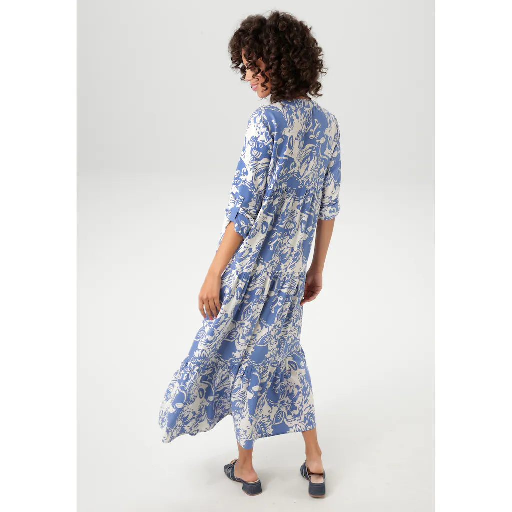 Aniston CASUAL Maxikleid mit großflächigem. grafischen Blumendruck - NEUE KOLLEKTION Online Shopping