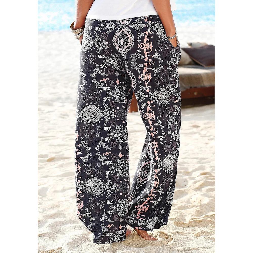 LASCANA Strandhose mit Ethnoprint und Taschen Wide-Leg Marlenehose Saisonschlussverkauf