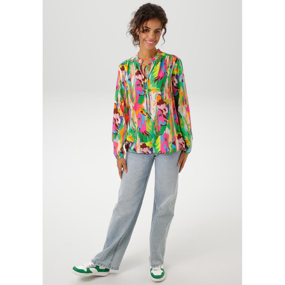 Aniston CASUAL Schlupfbluse mit Löwenköpfen im farbenfrohen Dschungel-Print - NEUE KOLLEKTION Osterangebot