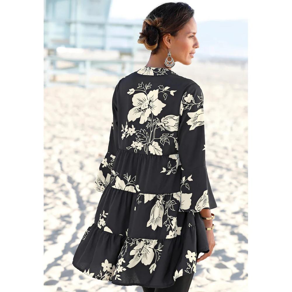 LASCANA Blusenkleid in weiter Form mit Volants und Blumenprint Tunikakleid Strandkleid Neueste Mode